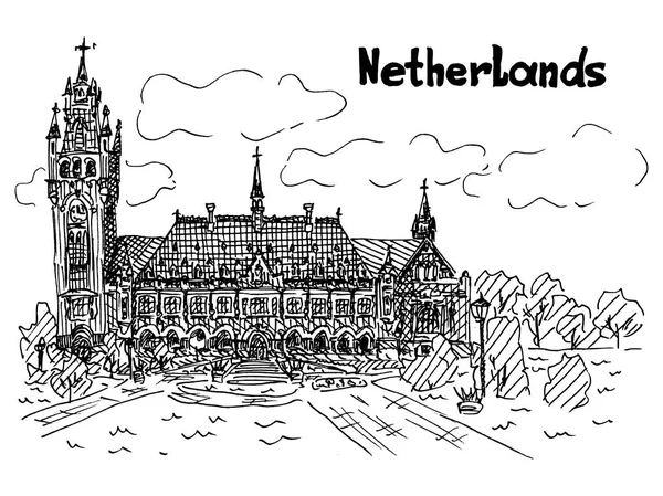 Estilo de boceto de tarjeta en blanco y negro de Holanda — Vector de stock