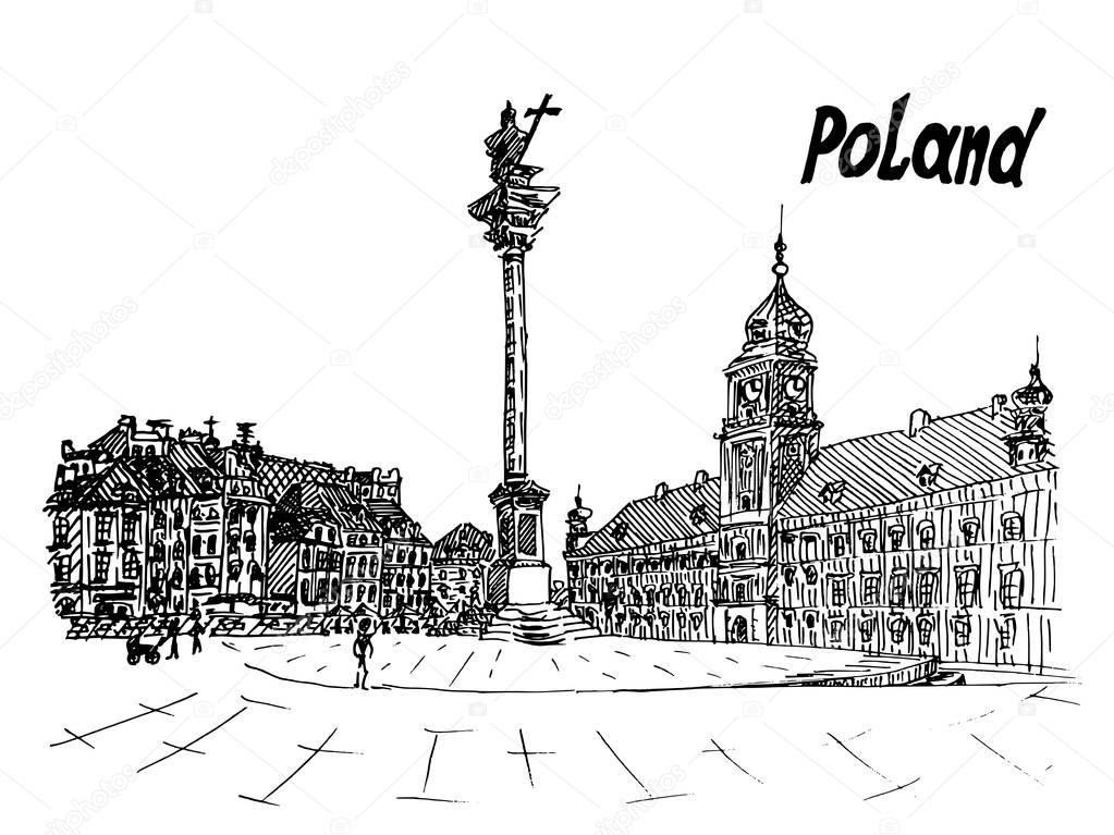 black and white postcard polish sketch style