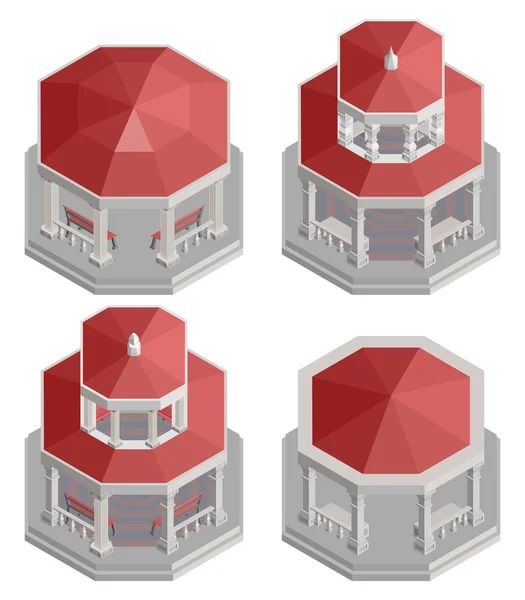 Uma coleção de antigas colunas isométricas gazebo — Vetor de Stock