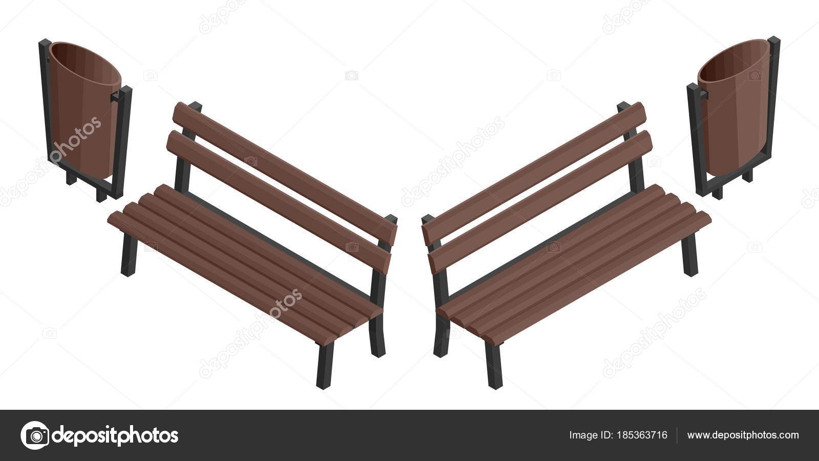 Banco de madera y una urna calle de basura — Vector de stock