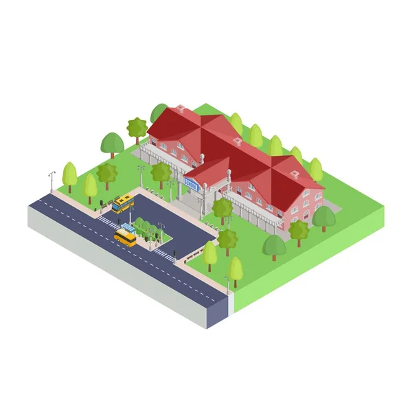 Escola elementar isométrica parte da cidade — Vetor de Stock