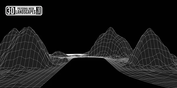 Simples montañas poligonales con mallas en negro — Vector de stock