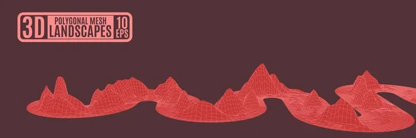Κόκκινο χρώμα, όπως μια κορδέλλα φίδι writhing πολυγωνικό βουνά — Διανυσματικό Αρχείο