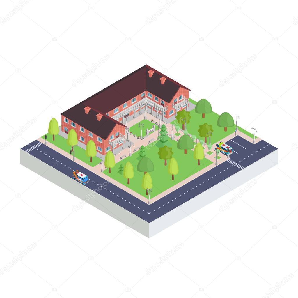 complex isometric icon of the city museum