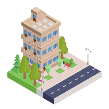 Balkonlu kahverengi izometrik ev