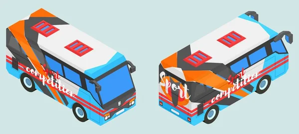 Bus isométrico deportivo en dos versiones complejas — Vector de stock