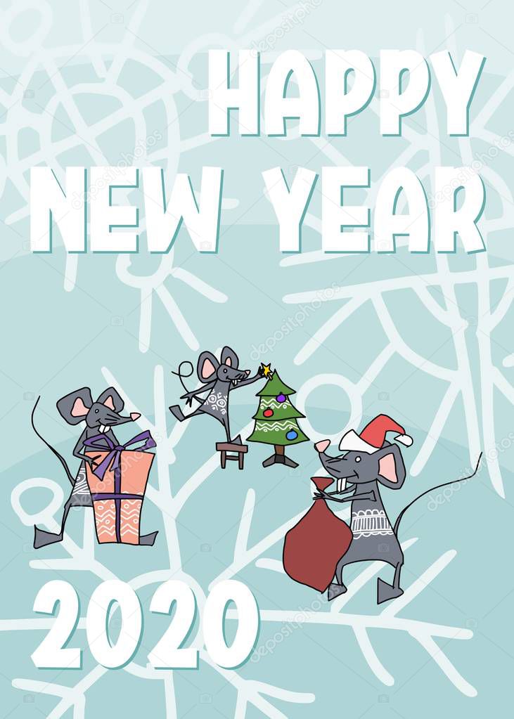 rats have fun on the New Year poster. vector