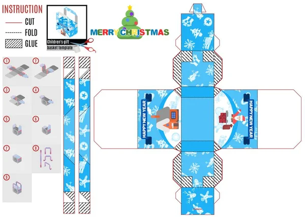 Modello di scatola di Natale con la casa di Babbo Natale — Vettoriale Stock