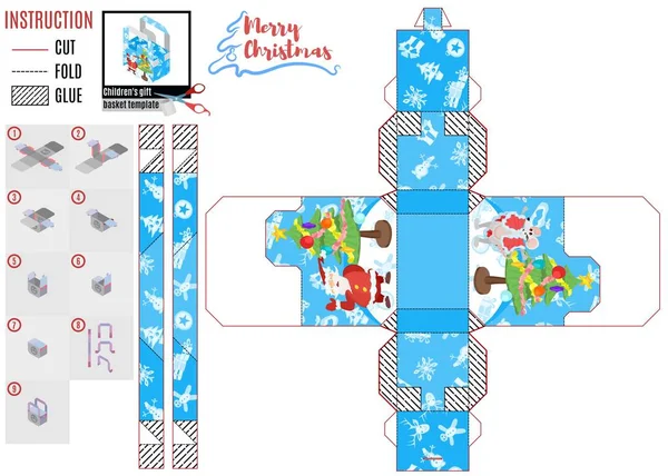 Modello di scatola di stampa. Capodanno Babbo Natale e personaggi — Vettoriale Stock