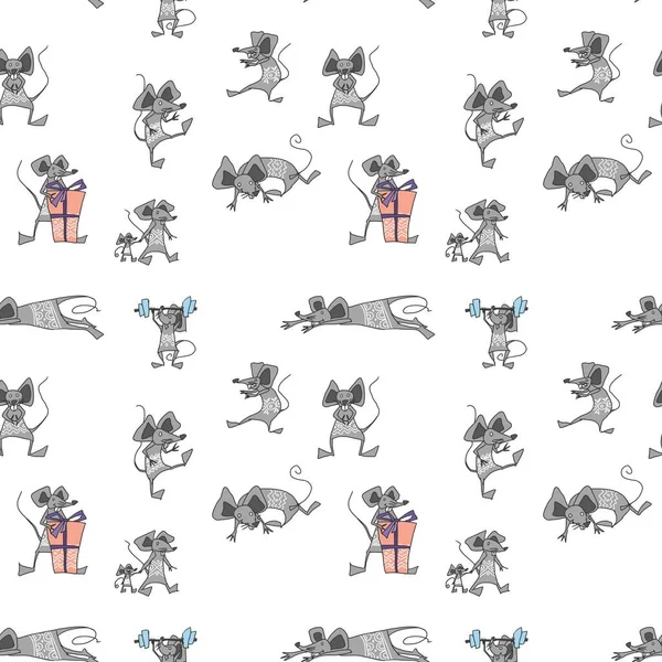 Legrační zvířecí myši. bezproblémový vzor. zalamování — Stockový vektor