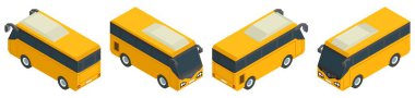 İzometrik sarı toplu taşıma minibüsü koleksiyonu