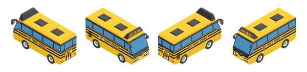Kleine isometrische gele schoolbussen — Stockfoto