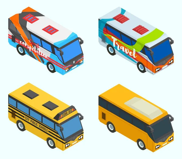 Isometric tourist sports school buses — Stock Photo, Image