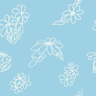 Mavi arka planda basit papatya çizimi deseni