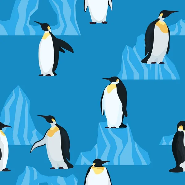 Flat penguins on blue seamless pattern — ストック写真