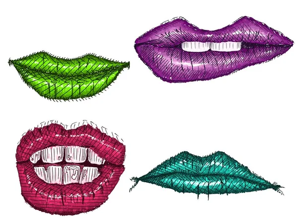 Lips sketch drawings smile painted women — 스톡 사진