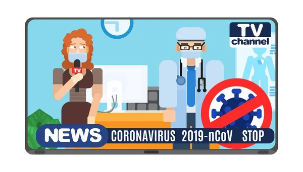 Entrevista con el médico del virus corona. nuevo vector de noticias — Archivo Imágenes Vectoriales