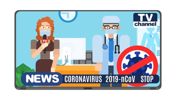 Entretien avec le médecin du virus corona. nouveau vecteur de nouvelles — Image vectorielle