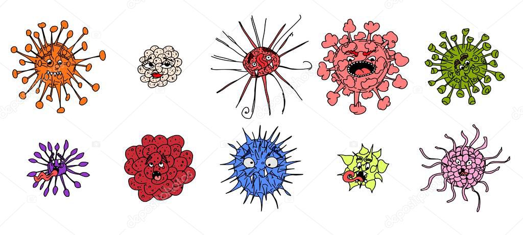 funny characters microbes and viruses. new