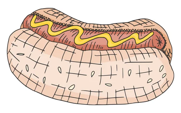 Velsmagende Hotdog Med Sennep Malet Skitse Illustration Nye Vektorbestande – Stock-vektor