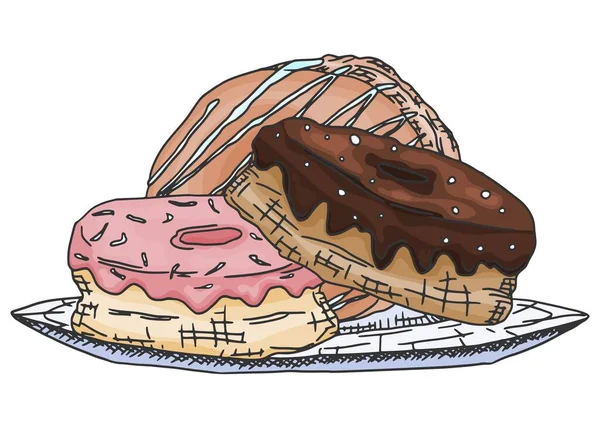 Ντόνατς Σοκολάτας Και Σχέδιο Γαρνιτούρες Διανυσματικό Απόθεμα Εικόνας — Διανυσματικό Αρχείο