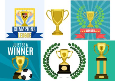 Zafer işareti altın kupa düz stil. vektör stoku illüstrasyonu