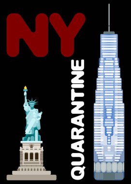 New York Karantina Altındaki Karanlık Poster. düz biçim stok illüstrasyonu
