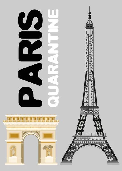 Affiche Paris Quarantaine Beige Illustration Stock Style Plat — Image vectorielle