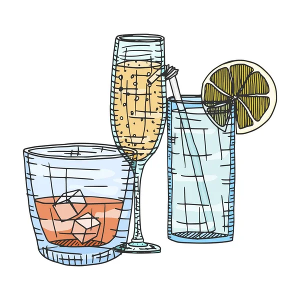 Bosquejo Bebidas Alcohólicas Color Ilustración Doodle Stock — Vector de stock