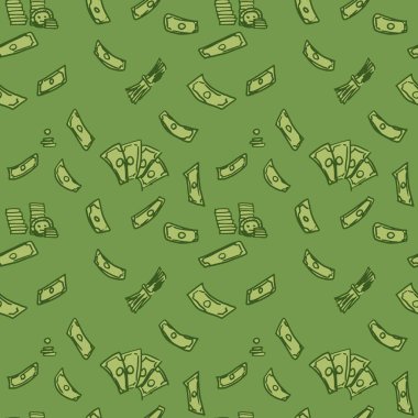 Paraları yeşil arka planda, pürüzsüz bir kalıba saçılmış.