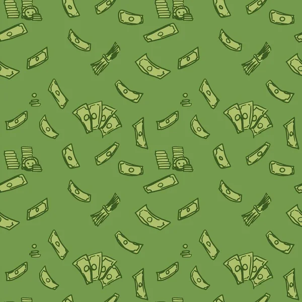 Scattered Money Green Background Seamless Pattern — Stock Vector