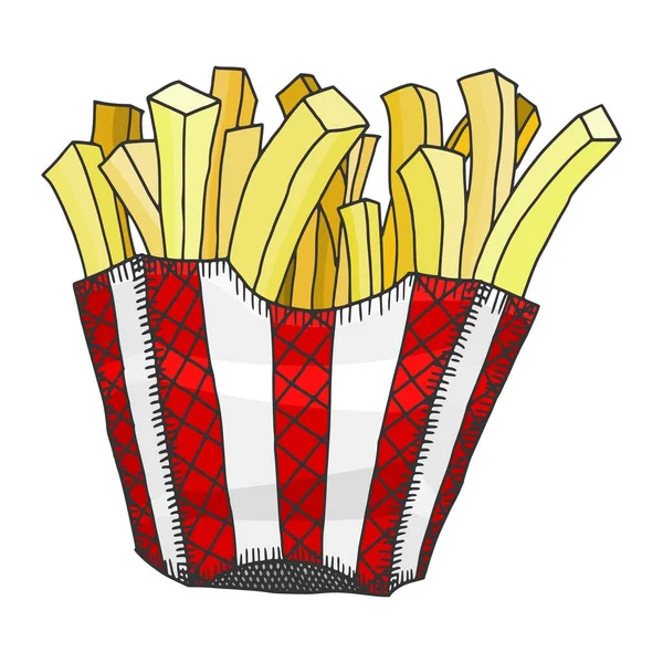 Knusprige Pommes Einer Schachtel Doodle Sketch Vektor Stock — Stockvektor