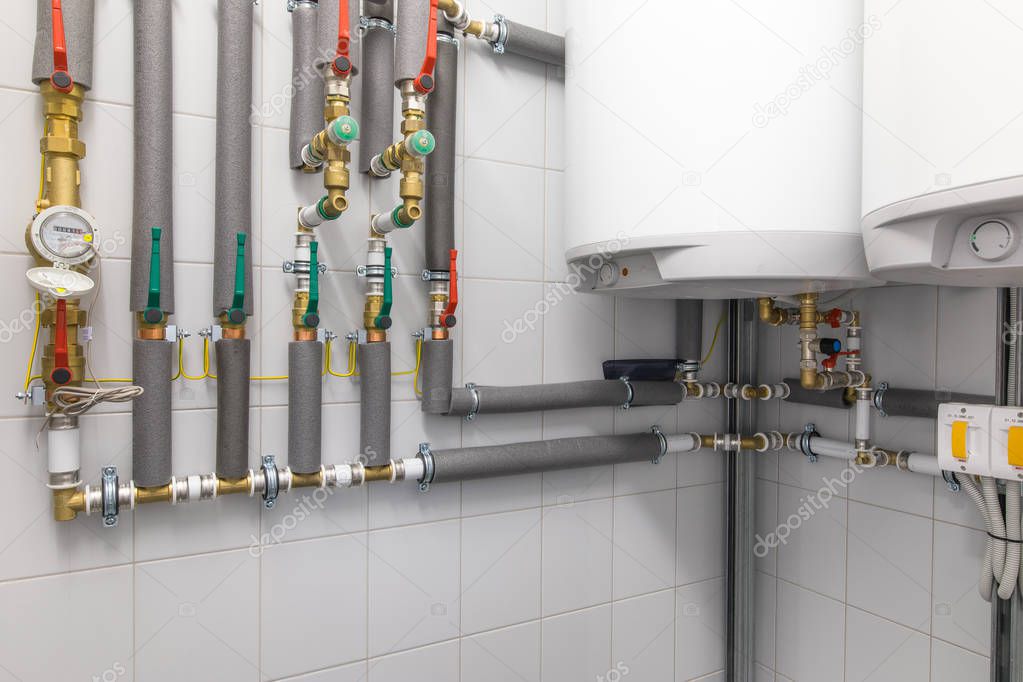 boiler for water heating, piping system