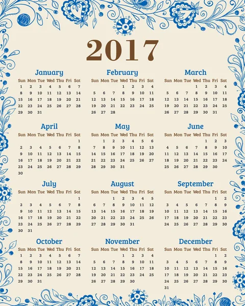 Kalender för 2017 år — Stock vektor