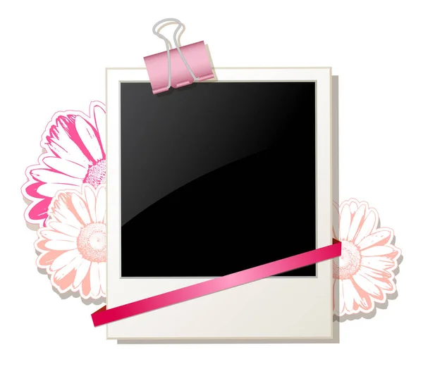 Photo frame and pink flowers — Stock Vector