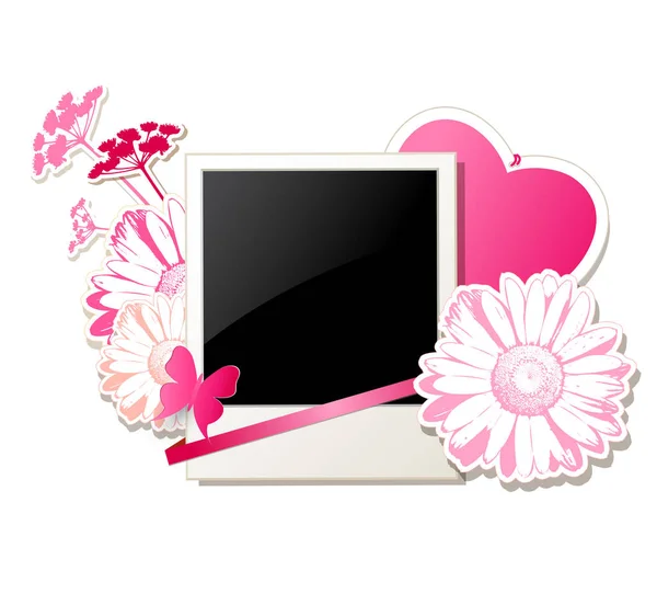 Photo and pink flowers — Stock Vector