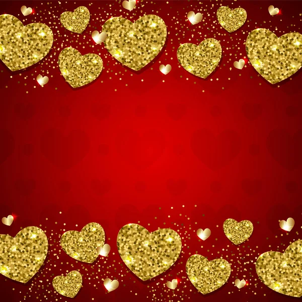 赤い背景の上の黄金の心 — ストックベクタ