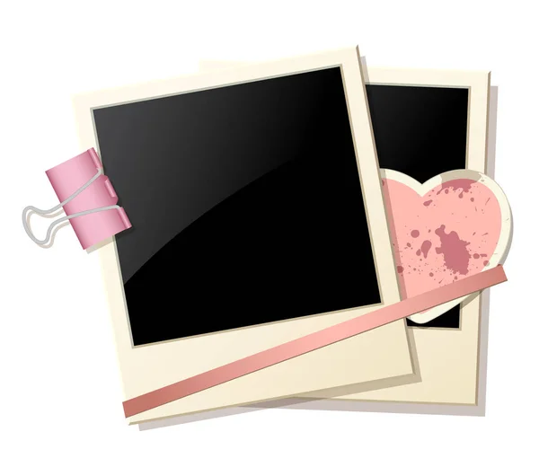 Vintage photo frame and pink heart — Stock Vector