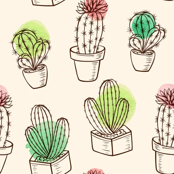 Pattern with cactus in flowerpot