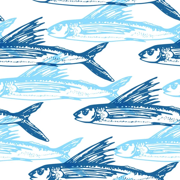 Padrão com peixes voadores azuis — Vetor de Stock