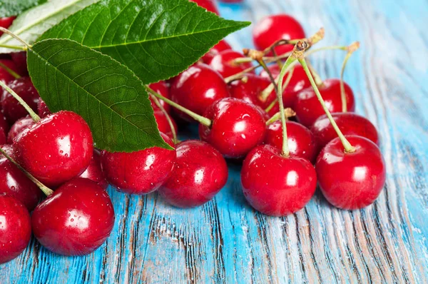 Cereza y hojas verdes — Foto de Stock