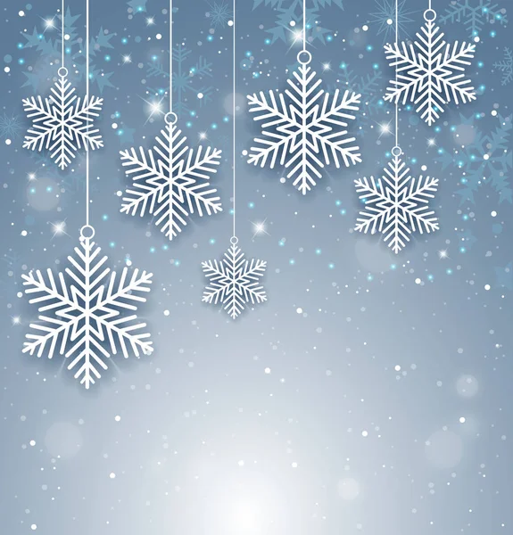 Karácsonyi háttér fehér papír hópelyhek — Stock Vector