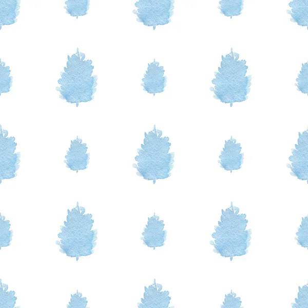 Akvarel bezešvé vzor modré stromy — Stock fotografie