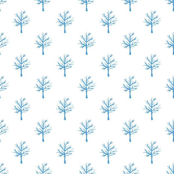 Akvarell zökkenőmentes minta-kék fák — Stock Fotó