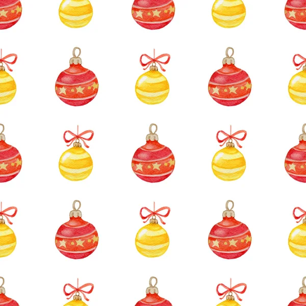 Boże Narodzenie wzór z dekoracjami czerwony i żółty — Zdjęcie stockowe