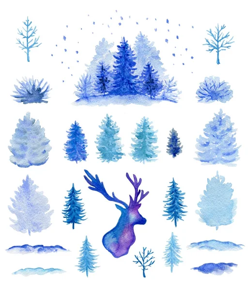 Aquarelle bleue éléments de conception de Noël — Photo