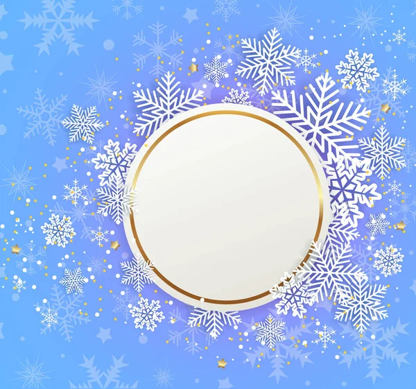 Copos de nieve blancos sobre fondo azul. — Vector de stock