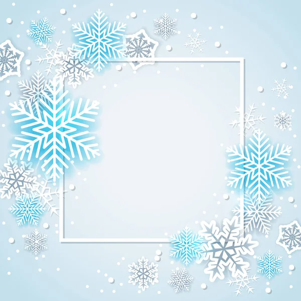 White and blue snowflakes in frame — Stock Vector