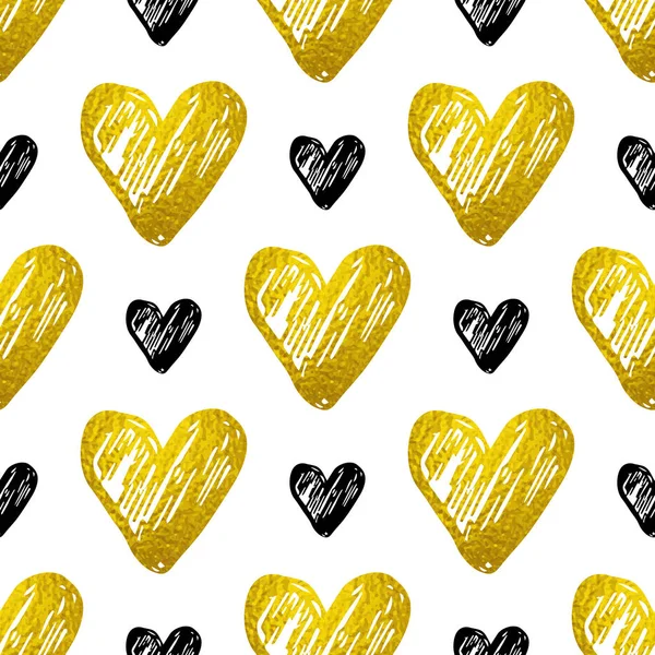 Muster mit goldenen und schwarzen Herzen — Stockvektor