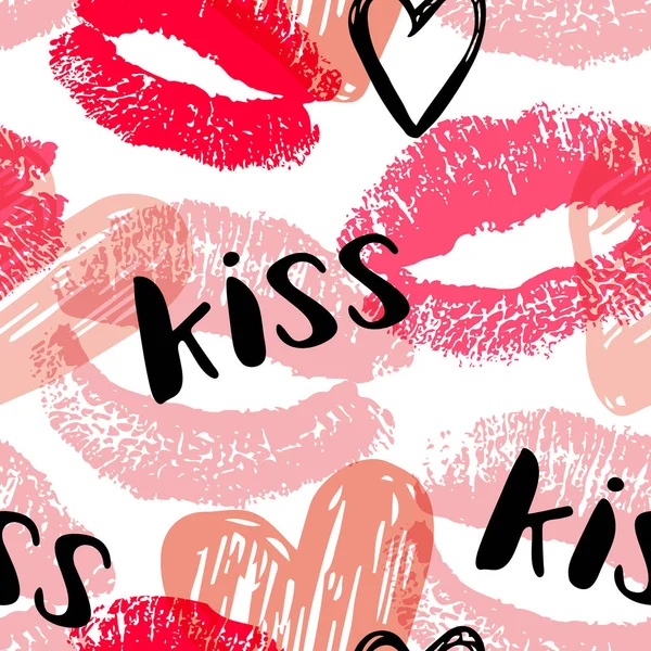 Wzór różowy i czerwony pocałunki — Wektor stockowy